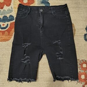 SHEIN Black Ripped Denim Shorts